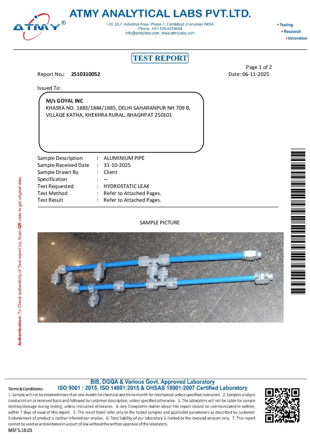 Hydrostatic Test Report